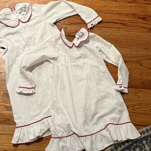 White Kids Pajamas Nightgowns with Red Trim